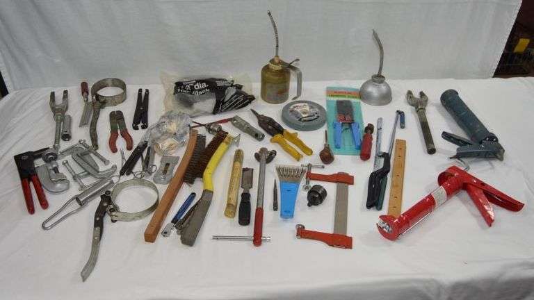 ANTIQUE OIL CANS, GREASE GUNS, BRUSHES & MORE