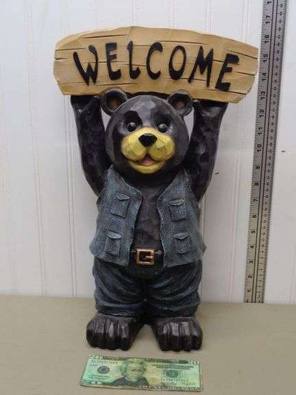 " WELCOME " To The Auction!!!  Cutest Welcome Bear Made of Resin.