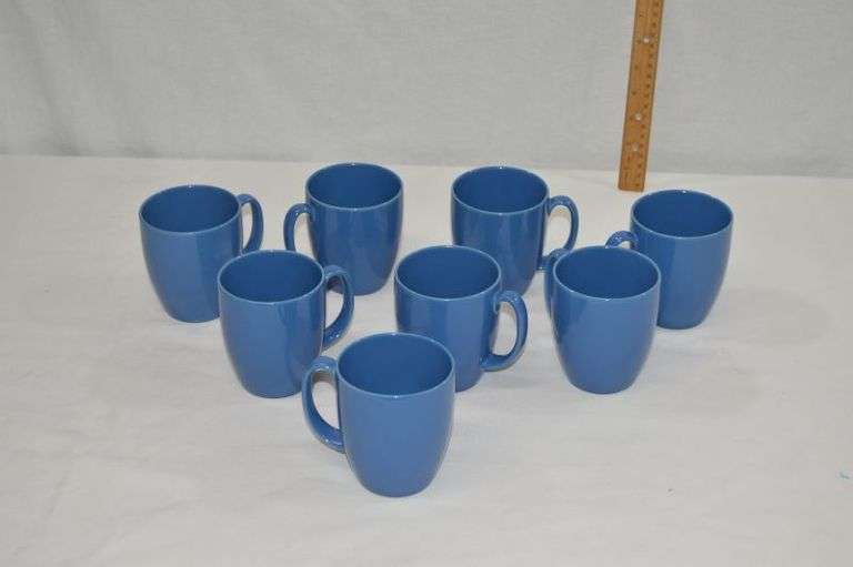 SET OF BLUE CORELLE STONEWARE COFFEE MUGS