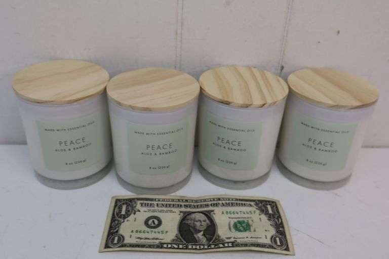 NEW Set of FOUR Threshold 8oz "Peace" Aloe & Bamboo Candles! (3B)