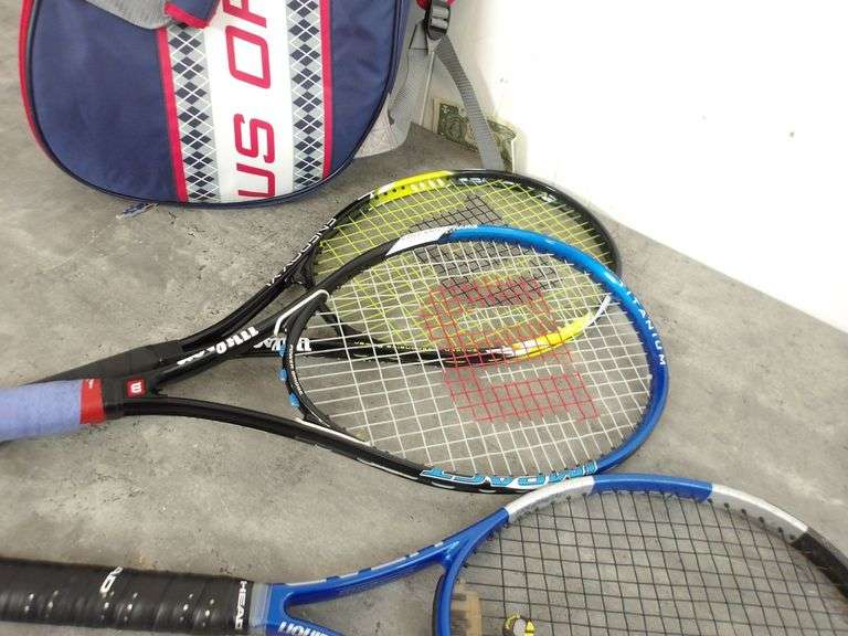Lot of Assorted Tennis Rackets & Carry Bag! (15D)