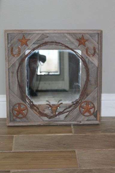 Western Barnwood Framed Mirror.  PT