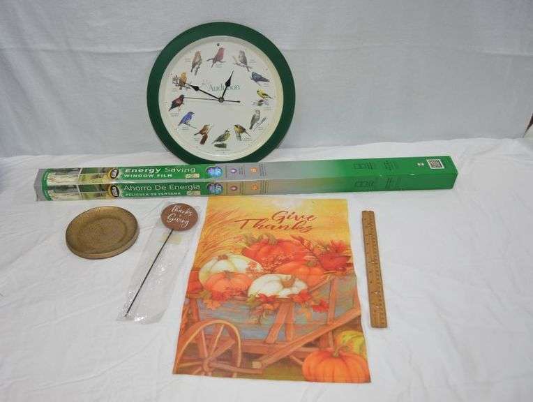 AUDOBON THERMOMETER (BIRDS CHIRPING PART WORKS, BUT CLOCK MECHANISM NEEDS REPLACED), WINDOW FILM & MORE