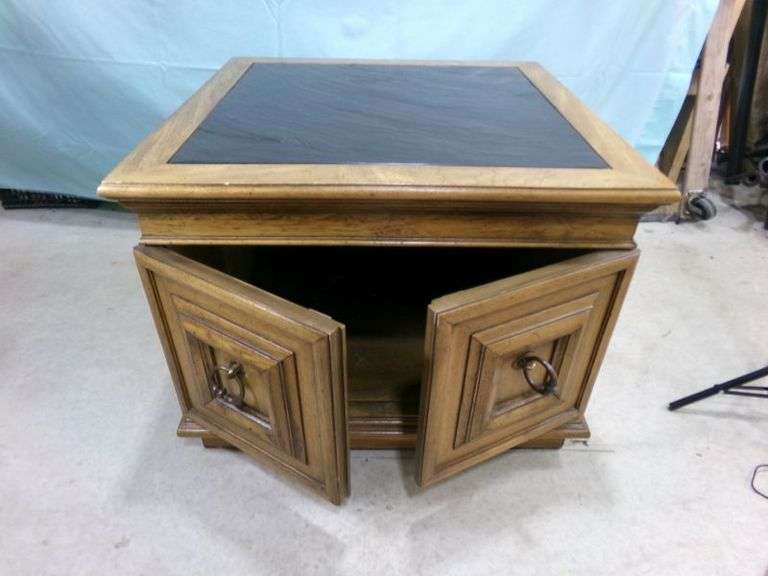 Vintage square end table w/ stone top matches lot 19 - 28x28x21"