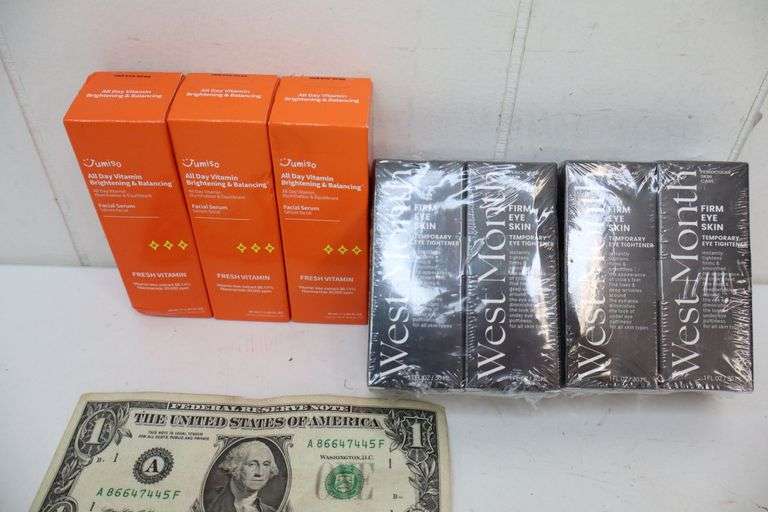 NEW Lot of THREE Bottles of Jumiso Facial Serum & FOUR West Month 1oz Temporary Eye Tightener! (5C)