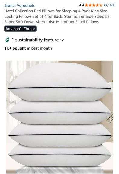 NEW Hotel Collection King Size Pillows 4-PACK! (2A)