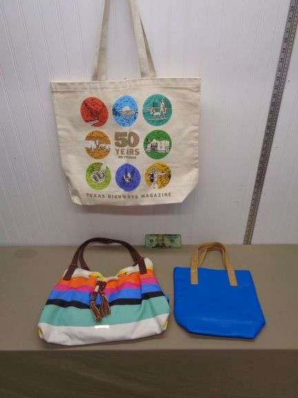 3 hand bags the stripped one is Liz Claiborne.