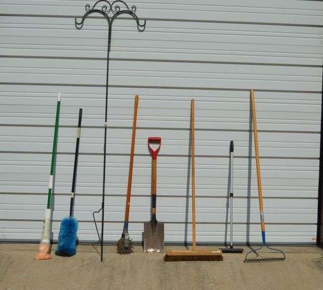 RAKES, BROOMS, SHEPHERD'S HOOK & MORE