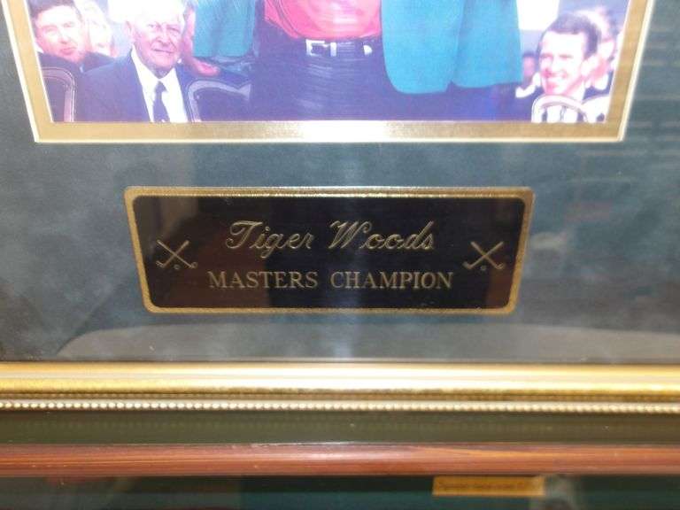 Neat Large Golf History Shadow Box AND Tiger Woods Masters Commemorative Plaque w/Autograph Score Card! (16B)