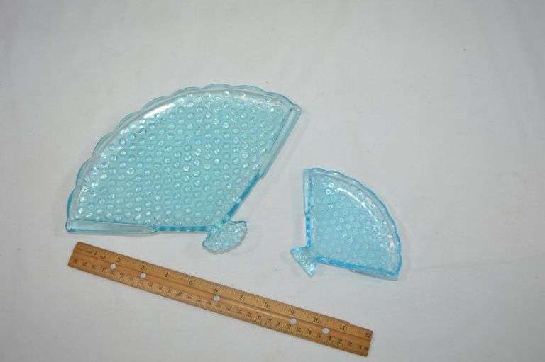 FENTON BLUE HOBNAIL FAN TRAYS