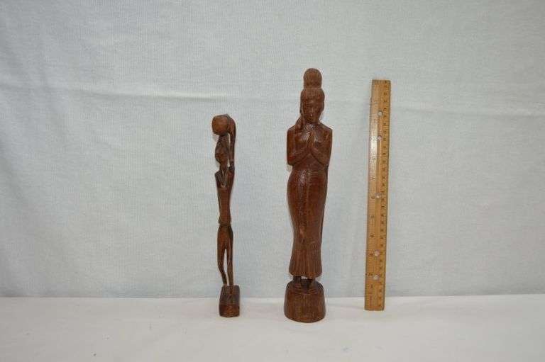 HAND CARVED WOODEN FOLK ART FIGURINES