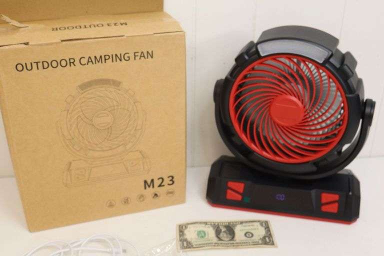NEW Portable Rechargeable Camping Fan w/Digital Screen, Light & Remote! NICE! (1A)
