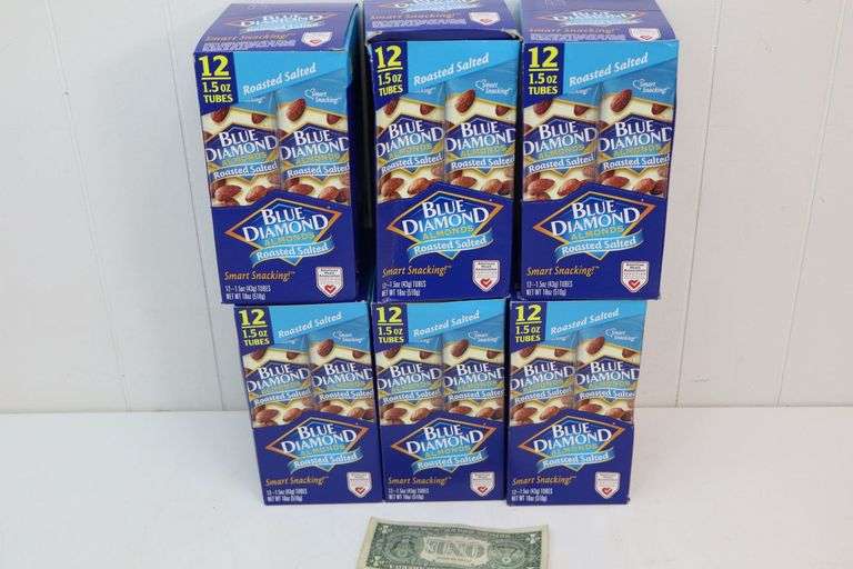 NEW Lot of SIX 12-Count Boxes of Blue Diamond Almonds! Roasted Salted. (8B)