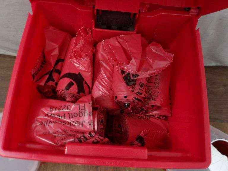 NEW Small Rubbermaid Commercial Step Trash Can, TWO Boihazard Sharps Containers AND Multiple Rolls of Biohazard Bags! (W1)