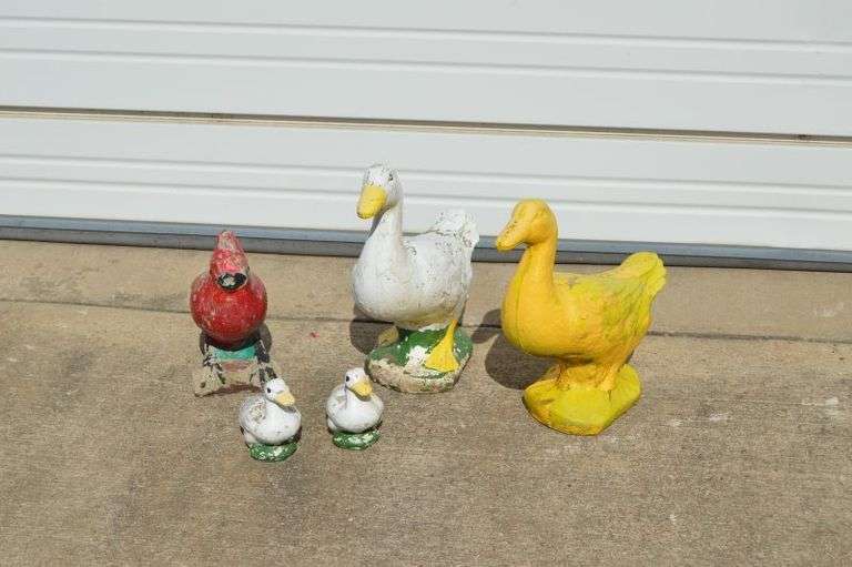 CEMENT DUCKS & A BIRD. NEED REPAINTED