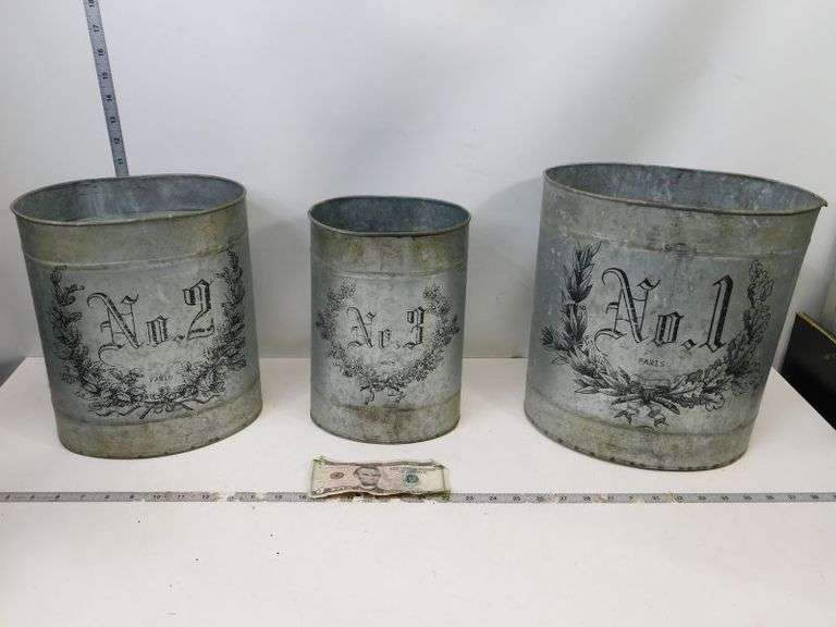 (3) Galvanized Trash Containers-