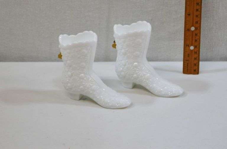 VINTAGE FENTON MILK GLASS BOOTS