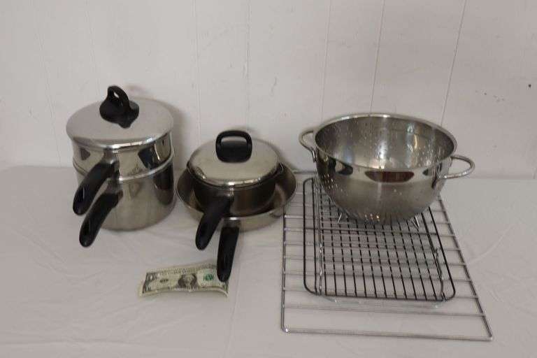 Lot of RevereWare Stainless Steel Pots & Pan AND Nice Stainless Steel Collander, Cooling Racks! (7D)