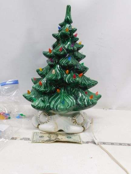 Ceramic Christmas Tree- Base looks like it has cracks- Turns On - LOOK This UP= $