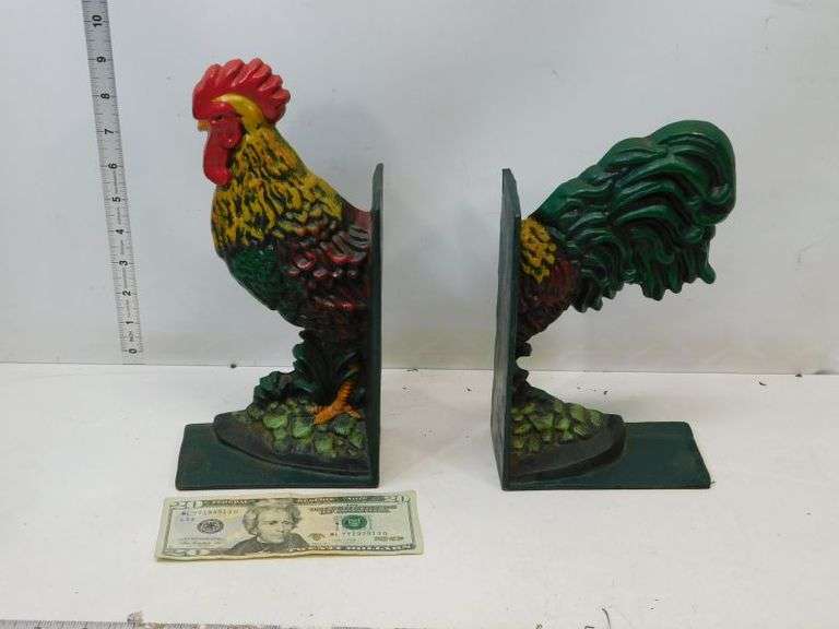 Cast Iron- Rooster Book Ends- Heavy - Very Cool