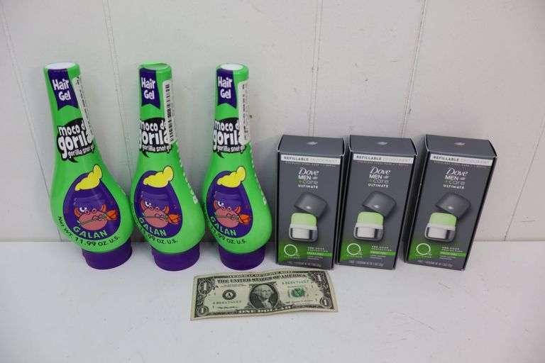 NEW Lot of THREE Bottles of Gorilla Snot Gel & THREE Dove Men+Care Refillable Deoderant Sets! (6B)