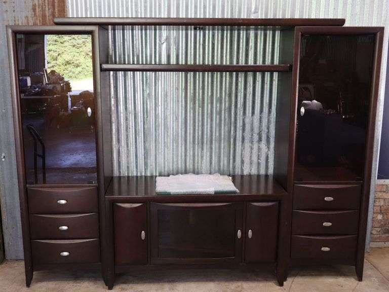 NICE Entertainment Center! Can be used as shown, or split up into 3 separate cabinets/pieces! All pieces are in excellent condition with one TINY imperfection on the center piece, as shown. Beautiful set! 92x20x75 (RD)
