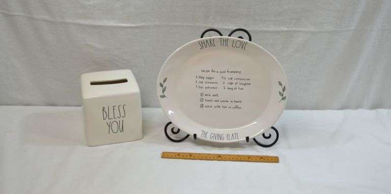 RAE DUNN CERAMIC TISSUE BOX & PLATE