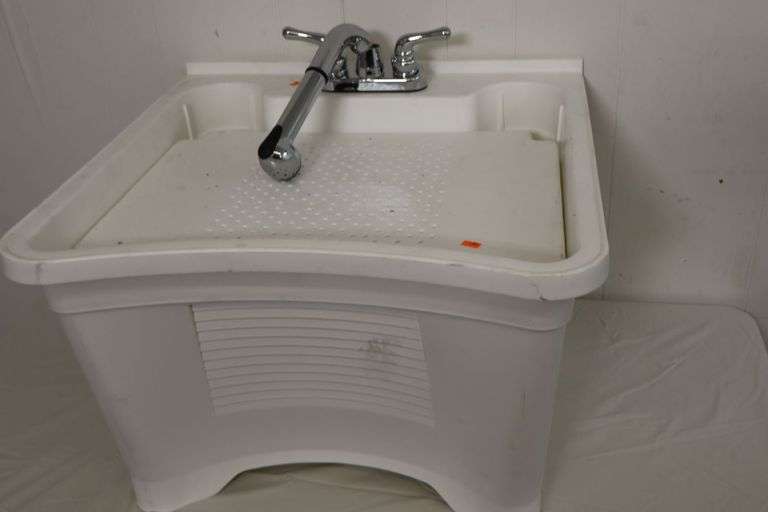 Utility Sink! Faucet is broken, as shown. Missing 2 Legs. (7C)