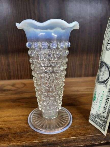 Fenton Clear Opalescent Hobnail  Vase. ~ cash only ~ . (1A)