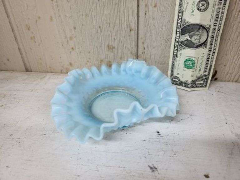Fenton Blue Double Crimped Hobanil Dish. ~ cash only ~ . (1A)