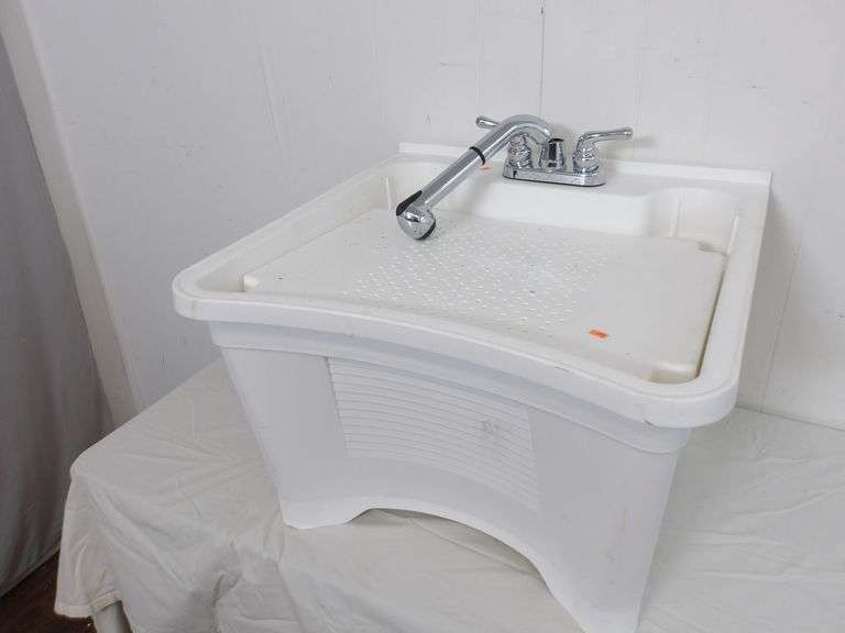 Utility Sink! Faucet is broken, as shown. Missing 2 Legs. (7C)