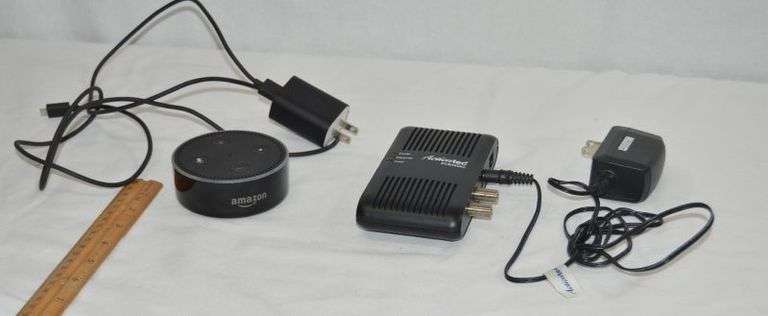 AMAZON ECHO DOT (POWERS ON, UNTESTED) & ACTIONTEC ADAPTER (UNTESTED)