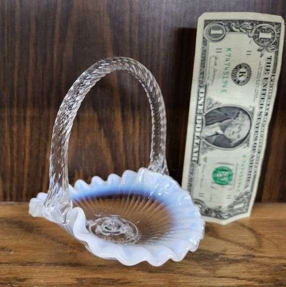 Fenton Opalescent Glass Basket. ~ cash only ~ . (1A)