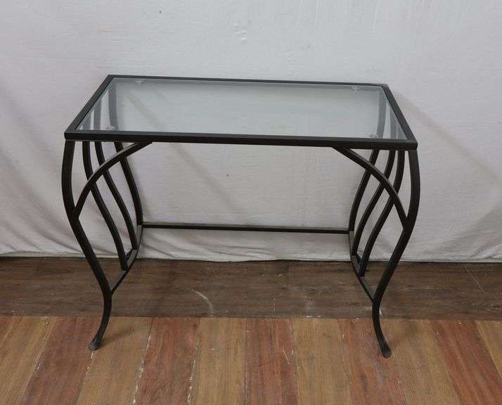 Metal Glass-Top Console Table! 33x16x28 (RD)