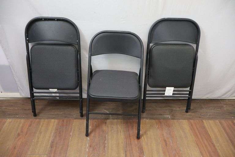 Set of THREE Metal Upholstered Folding Chairs! (RD)