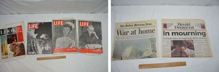 LOOK & LIFE MAGAZINES: 1943, 1944, 1962 & 1964, AND 9-12-01 NEWSPAPERS
