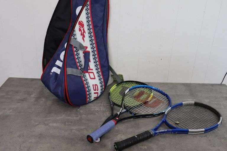Lot of Assorted Tennis Rackets & Carry Bag! (15D)