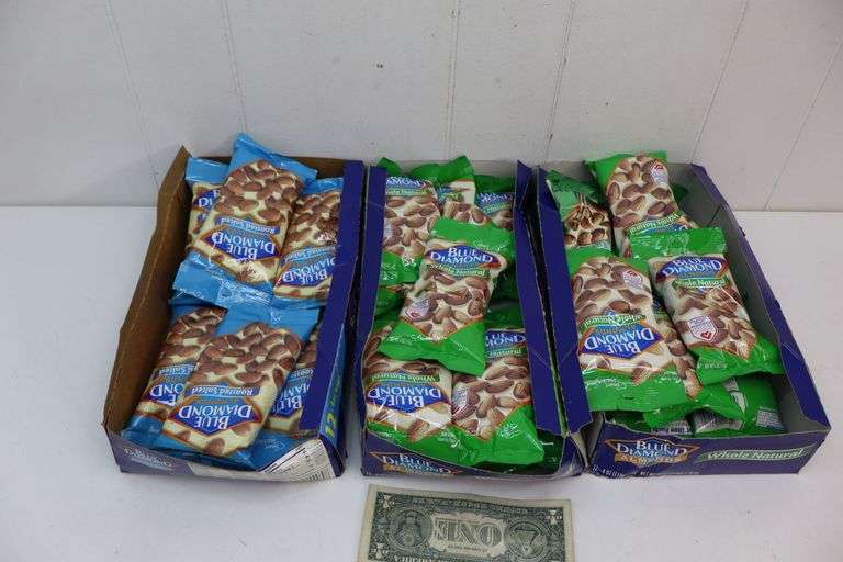 NEW Lot of THREE 12-Count Boxes of Blue Diamond Almonds! Roasted Salted & Whole Natural! (6C)
