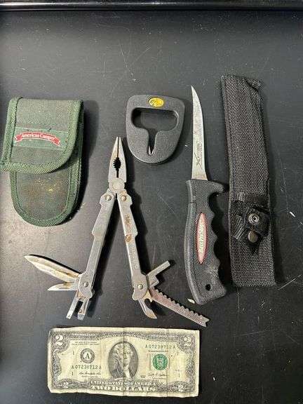 American Camper Tool (slight rust) & Bass Pro Sharp Knife w/Sharpner