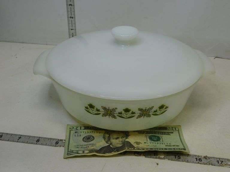 Vintage MID Century Green Meadow Corning Dish 2 QT-  Good Condition