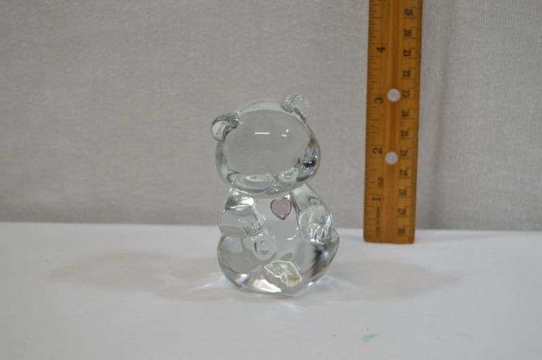 FENTON OCTOBER PINK HEART BIRTHSTONE GLASS BEAR FIGURINE/PAPERWEIGHT