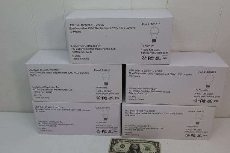 NEW Lot of FIVE 10-Count Packs of 100W LED Replacement Light Bulbs! (8B)