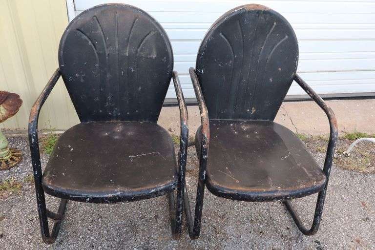 Awesome Pair of Vintage Metal Rocking Lawn Chairs! (RD)