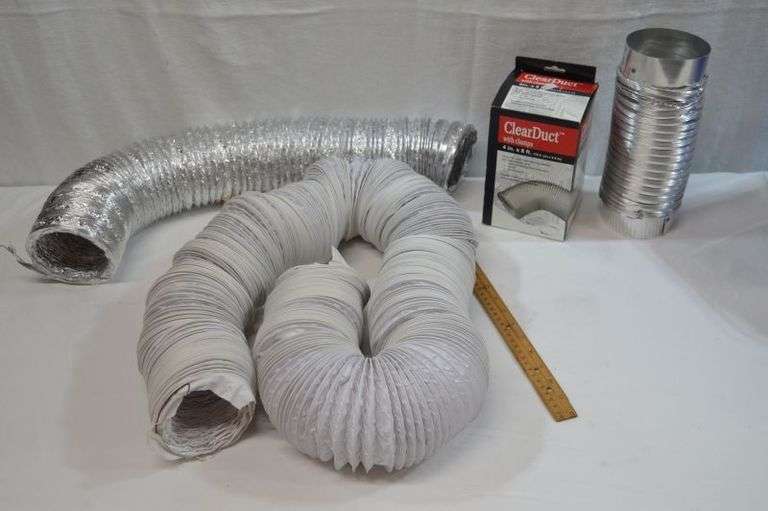 ASSORTED DRYER VENTS. THE LONG ONE IS APPROX 30' TO 40' & HAS A HOLE THAT MAY BE ABLE TO BE REPAIRED