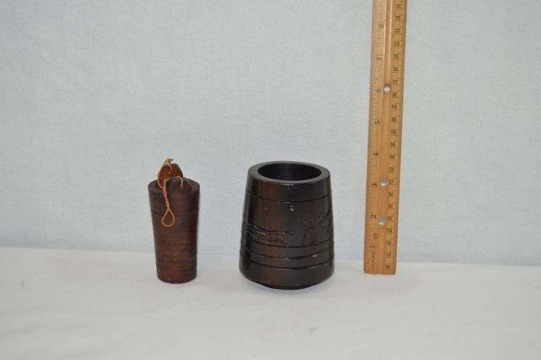 WOODEN HAND CARVED MEDICINE/HERB CRUSHER - FOLK ART