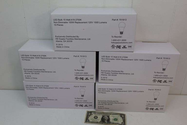 NEW Lot of FIVE 10-Count Packs of 100W LED Replacement Light Bulbs! (8B)