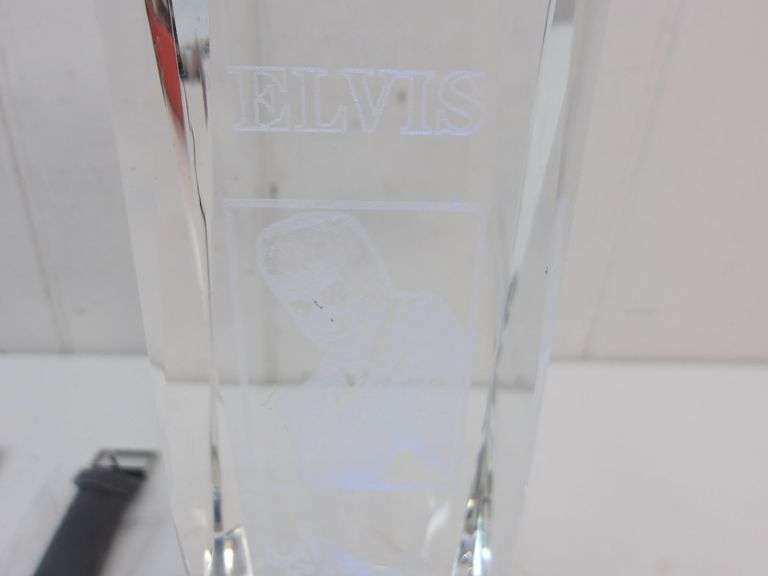 Neat Laser 3D Elvis Crystal w/Lighted Stand & TWO Elvis Collector's Watches! (9C)