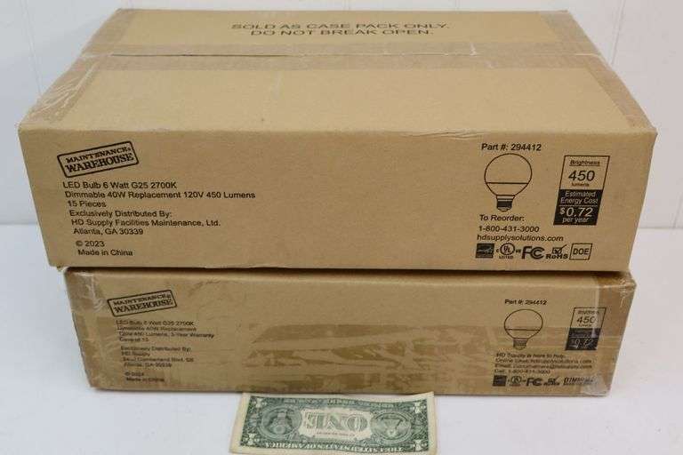 NEW Lot of TWO 15-Count Cases of Maintenance Warehouse 40W Dimmable LED Light Bulbs! (7B)