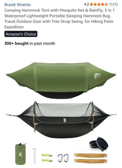 NEW 3-in-1 Camping Hammock Tent Kit w/Mosquito Net & Rainfly! (1B)