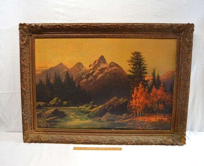 VINTAGE FRAMED OIL PAINTING, IT LOOKS LIKE IT IS SIGNED ROBERT WOOD '56. FRAME IS DAMAGED IN PLACES